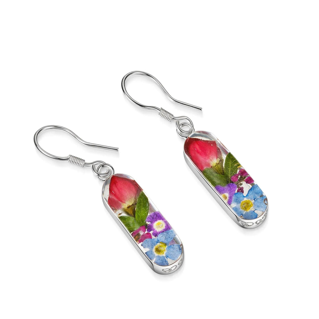 Mixed flower (rose) drop earrings 'Leela' vertical bar