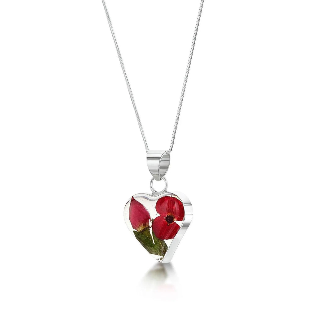 Poppy necklace by Shrieking Violet® Sterling silver swirl pendant with a mini poppy (Euphorbia milii). Handmade with real flowers