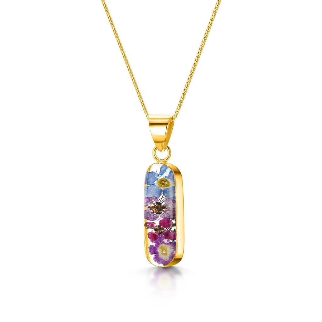 Purple flower necklace 'Leela' vertical bar pendant