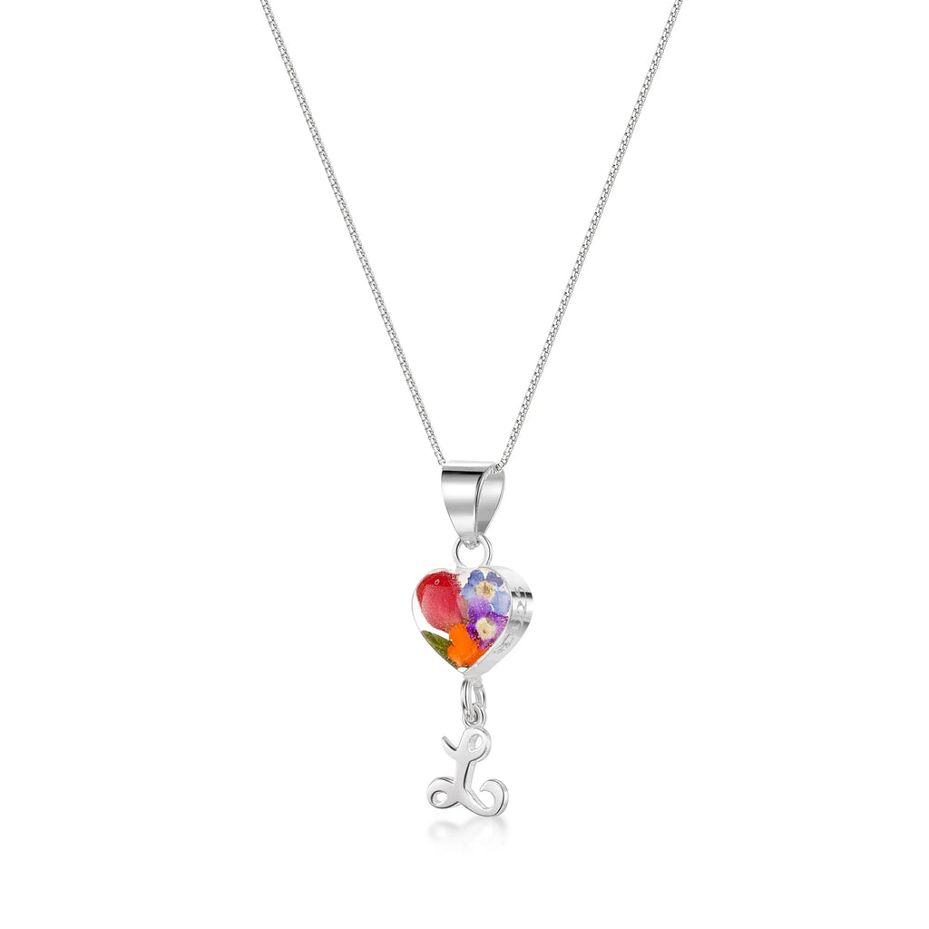 Real flower Pendant Necklace with Initial Charm