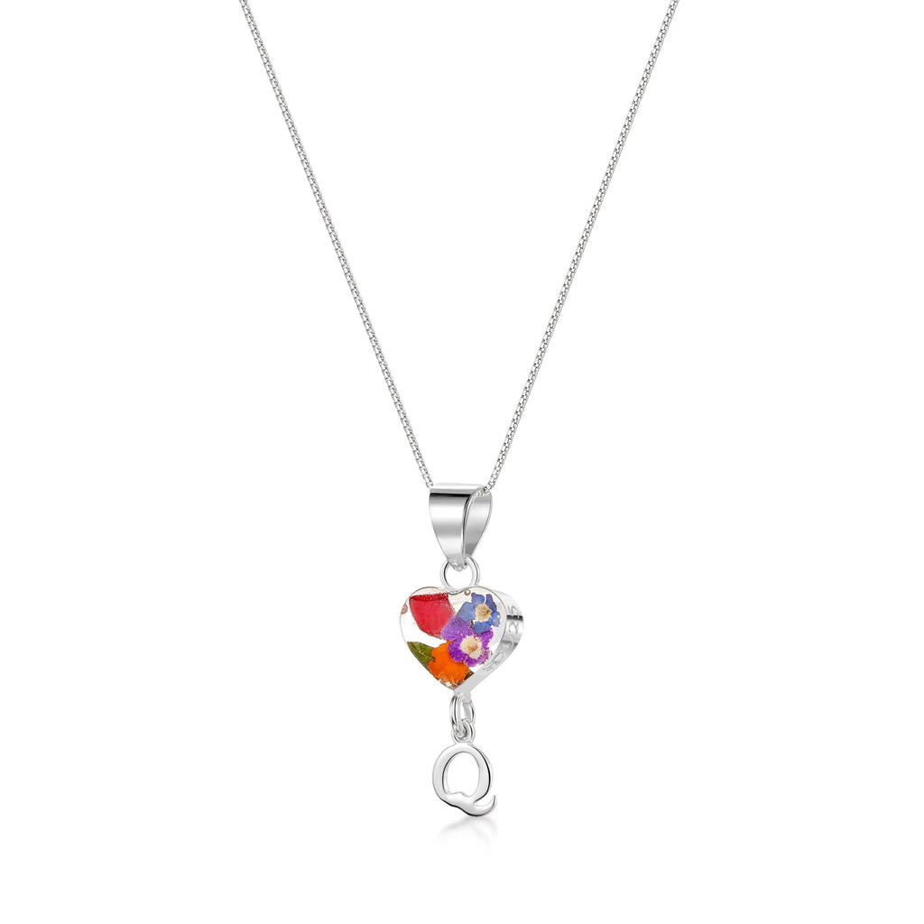 Real flower Pendant Necklace with Initial Charm