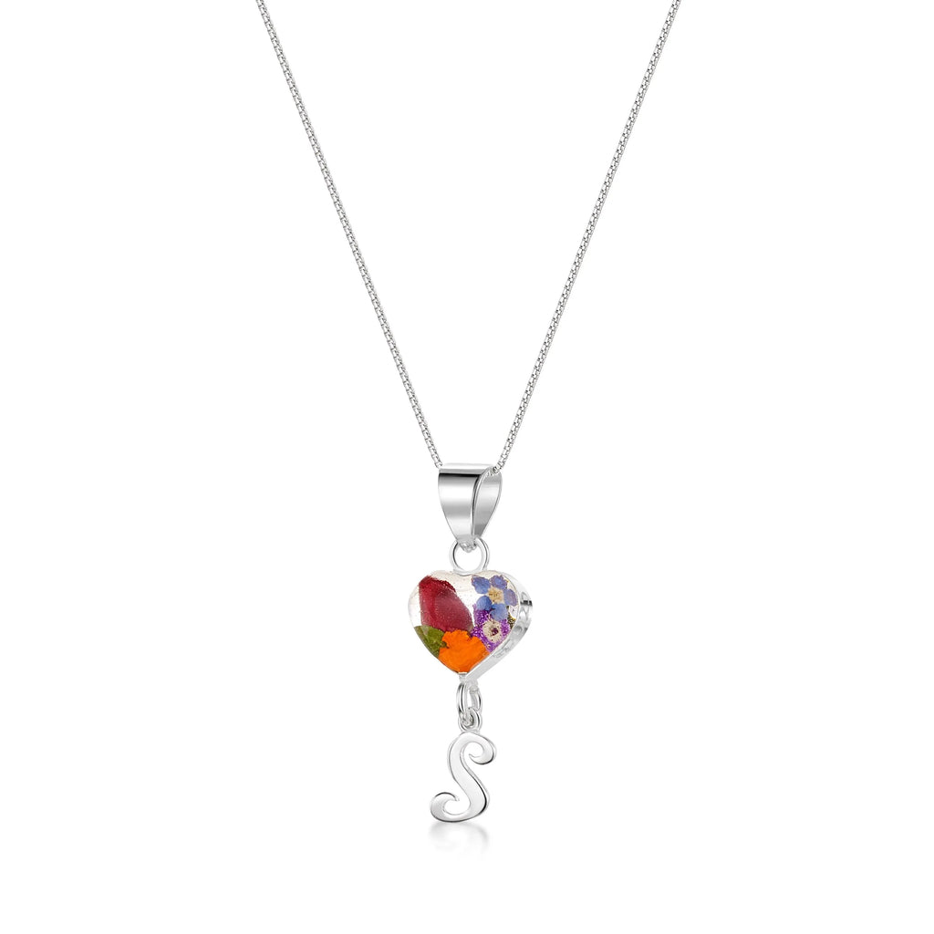 Real flower Pendant Necklace with Initial Charm