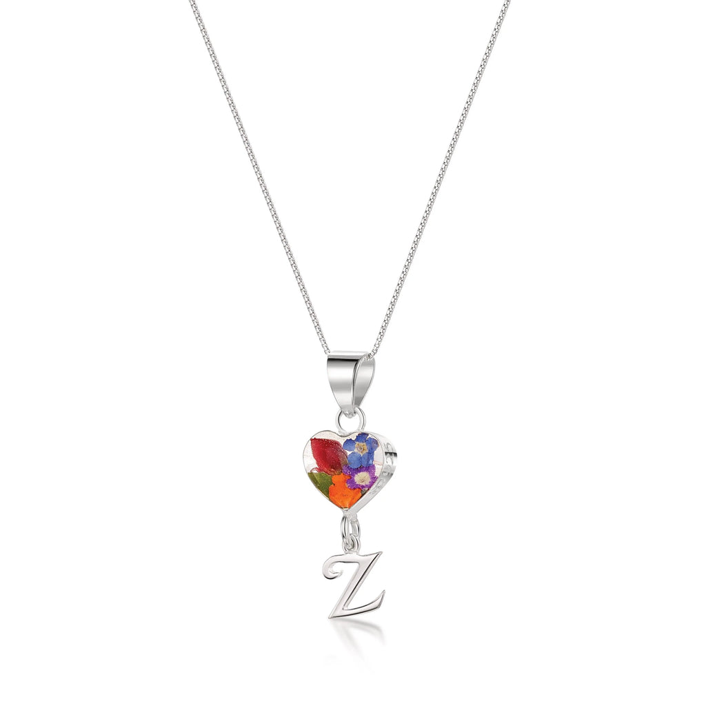 Real flower Pendant Necklace with Initial Charm