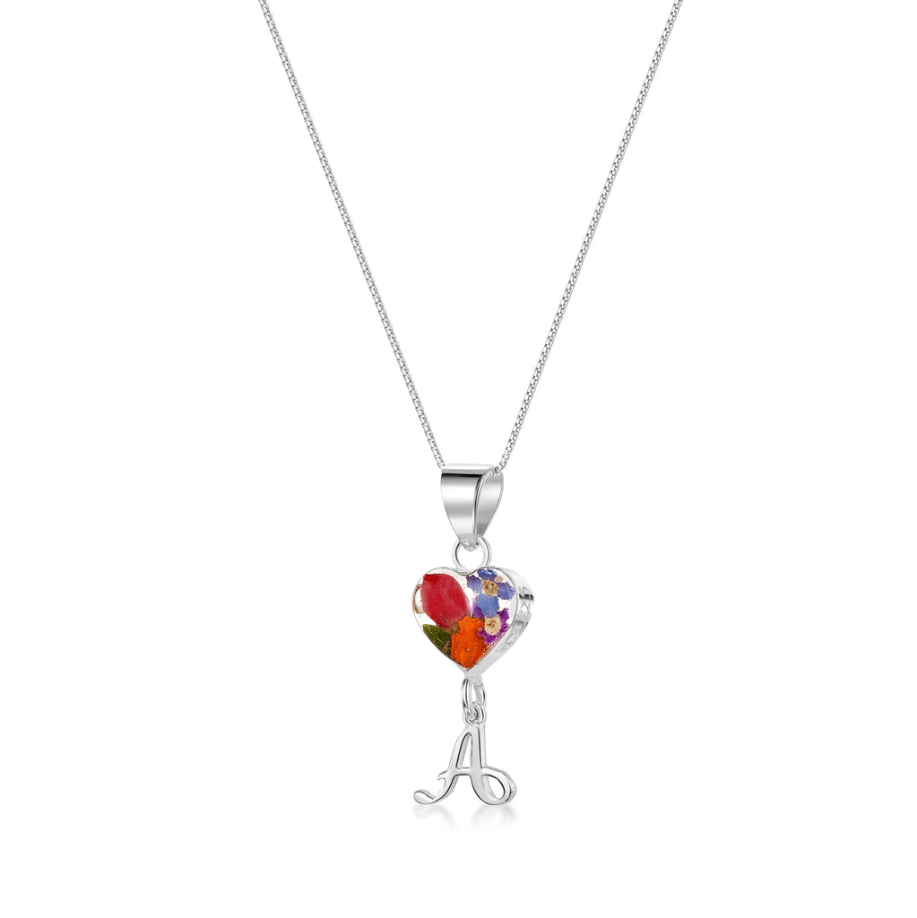 Real flower Pendant Necklace with Initial Charm