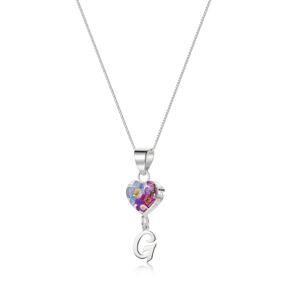 Real flower Pendant Necklace with Initial Charm