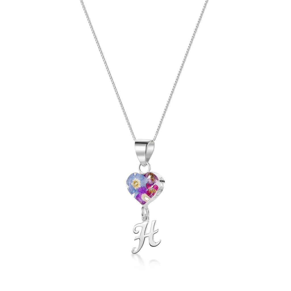 Real flower Pendant Necklace with Initial Charm