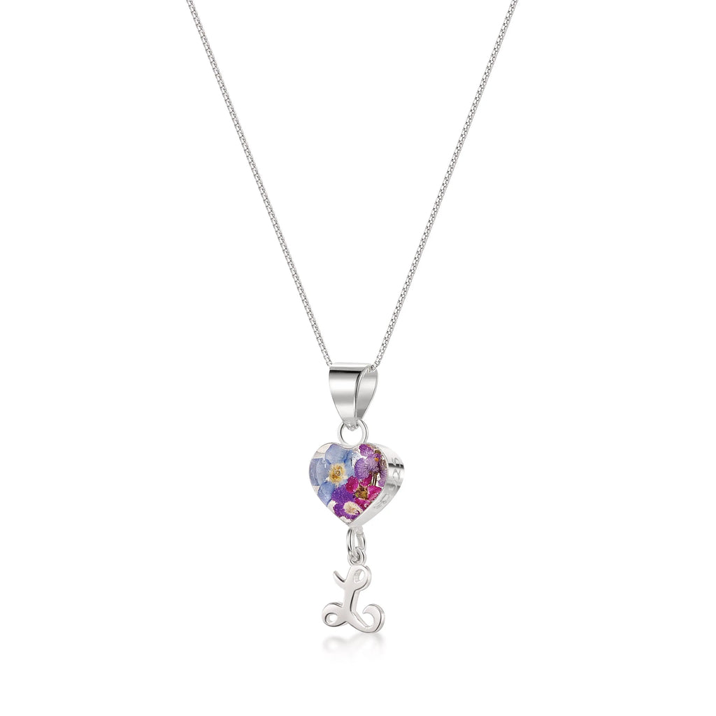 Real flower Pendant Necklace with Initial Charm