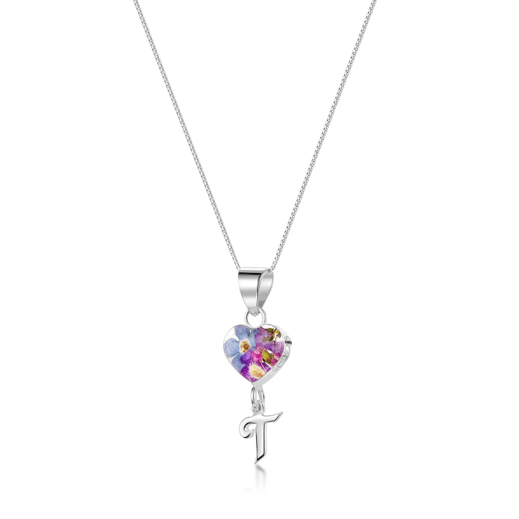 Real flower Pendant Necklace with Initial Charm