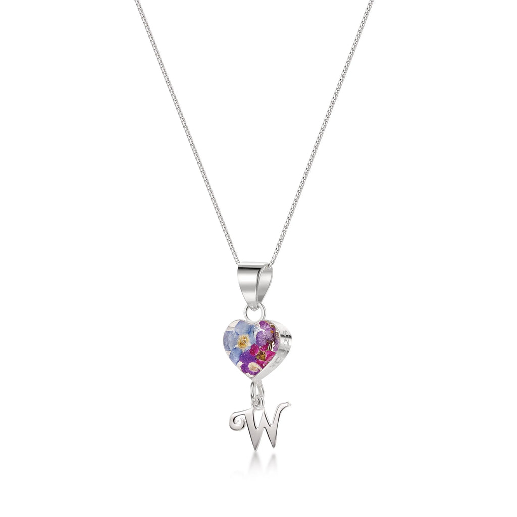 Real flower Pendant Necklace with Initial Charm