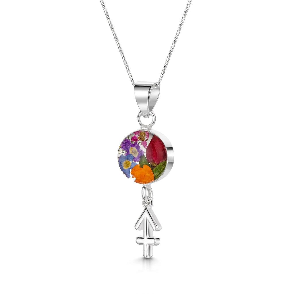 Sagittarius Necklace - Sterling silver pendant with real flowers & a zodiac charm. More Options...