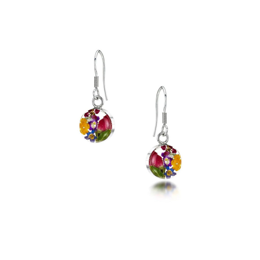 Shrieking Violet® Handmade Sterling Silver Round Drop Earrings with Real Flowers