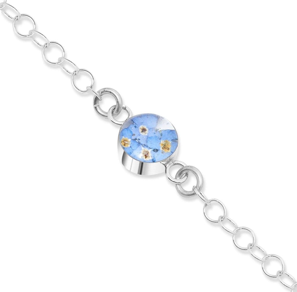 Silver Chain Bracelet - Forget-Me-Not - Round - Round link chain