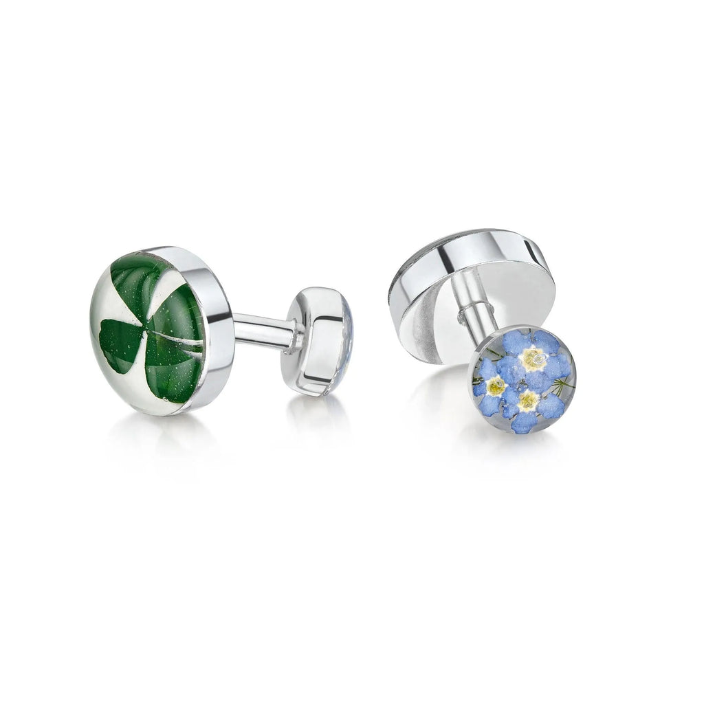 Silver Cufflink bar -Clover/ Forget-me-not - Round