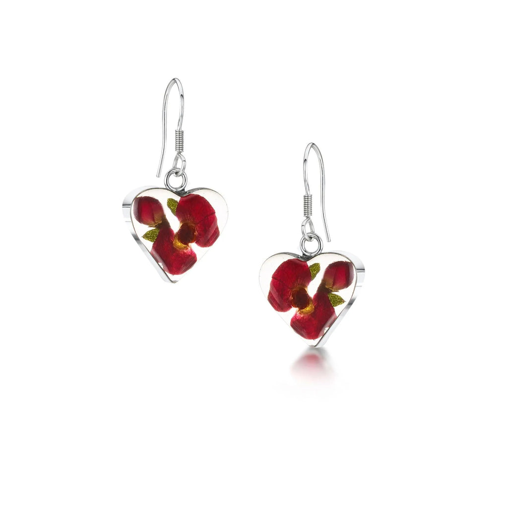 Silver Drop Earrings - Poppy/Rose - Heart