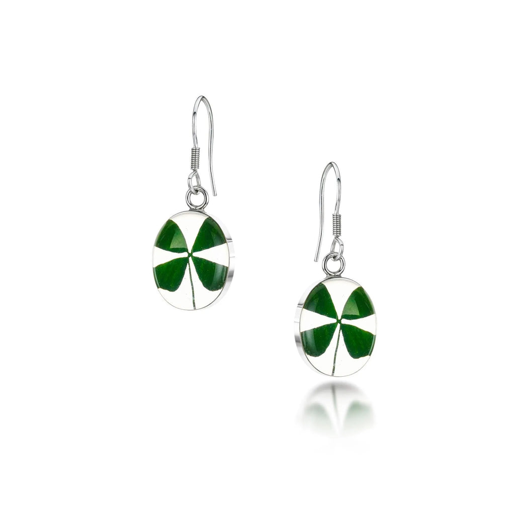 Silver Earring - Four Leaf Clover - Oval