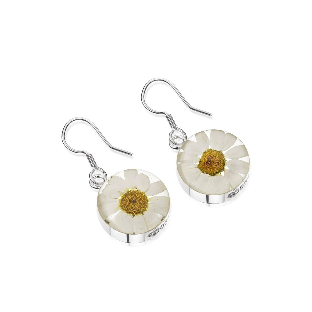 Silver Earrings (drop) - Daisy - White