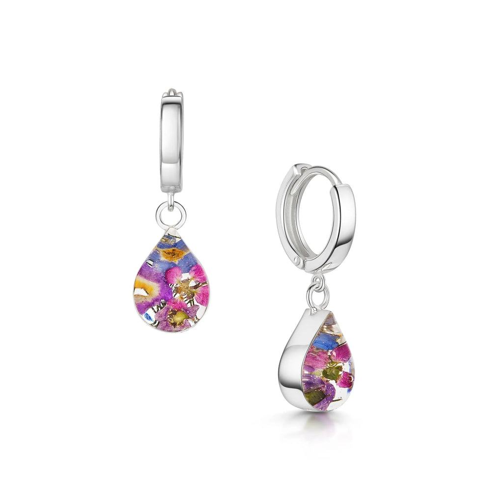 Silver Huggie Earring - Purple haze - Teardrop