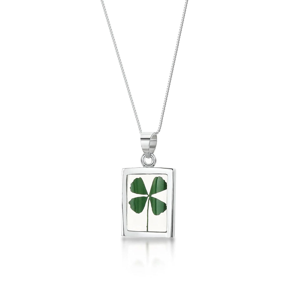 Silver Pendant - Four Leaf Clover - chunky rectangle