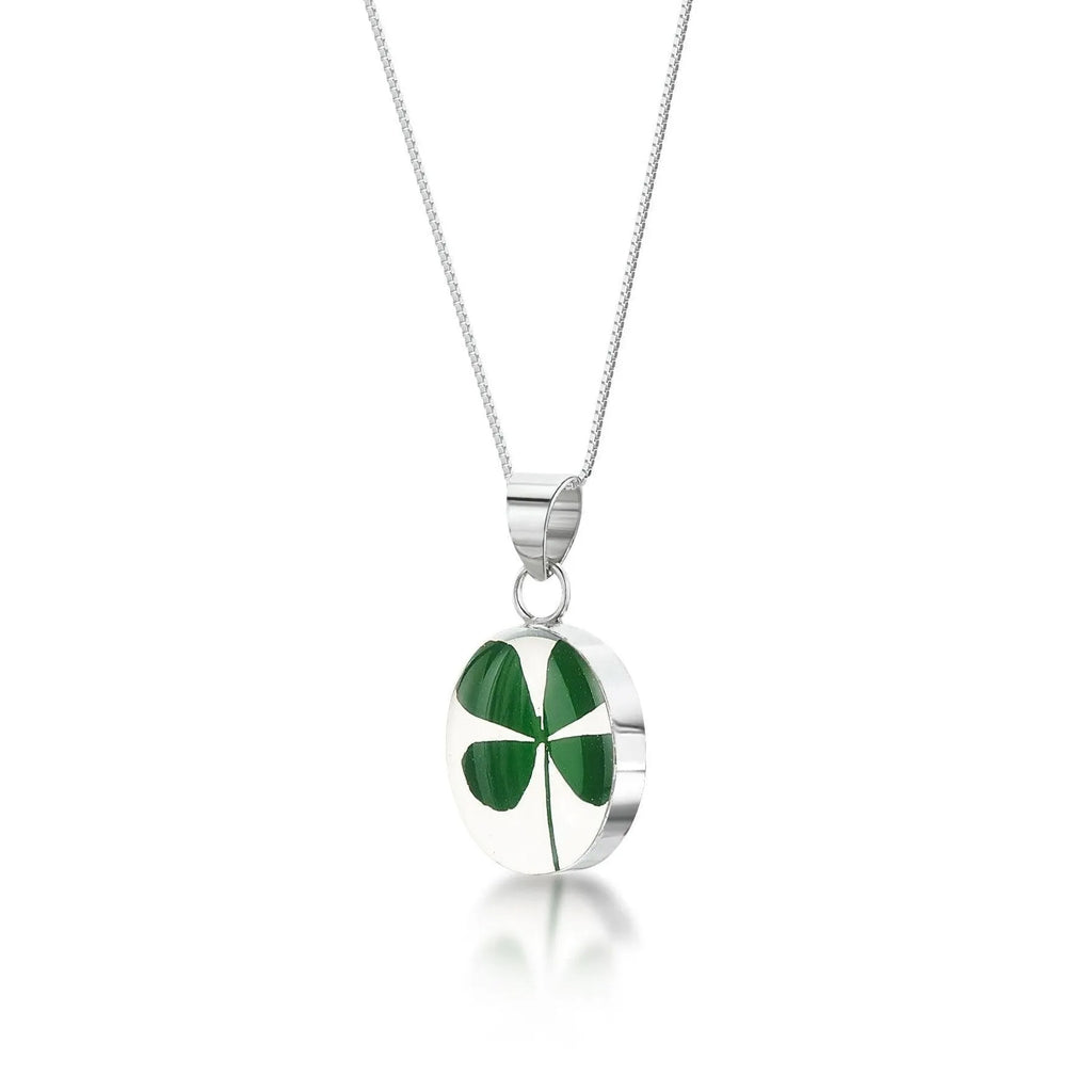 Silver Pendant - Four Leaf Clover - Oval