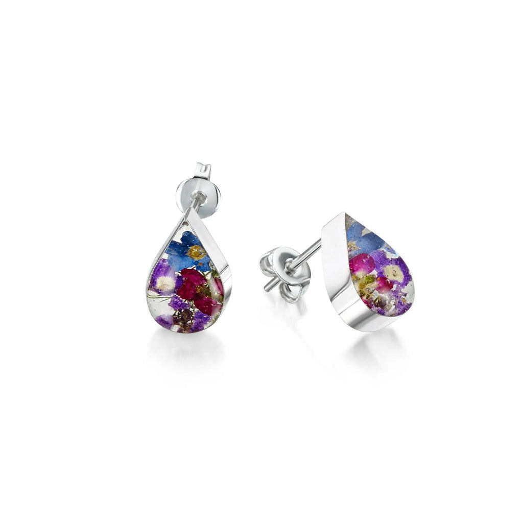 Silver Stud Earrings - Purple Haze - Teardrop