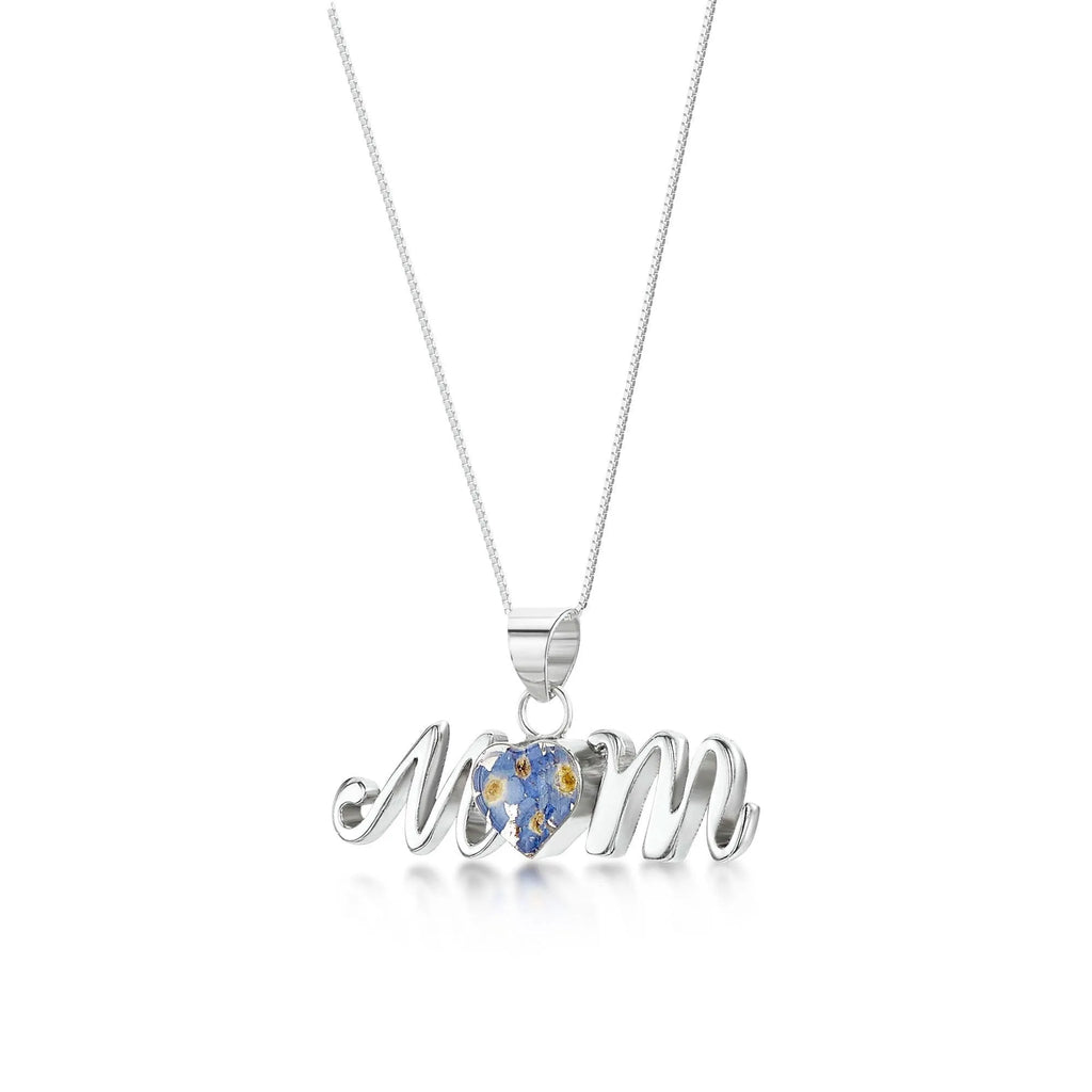 Sterling silver Mum necklace with real forget me not flowers by Shrieking Violet® Perfect gift for Mothers day.