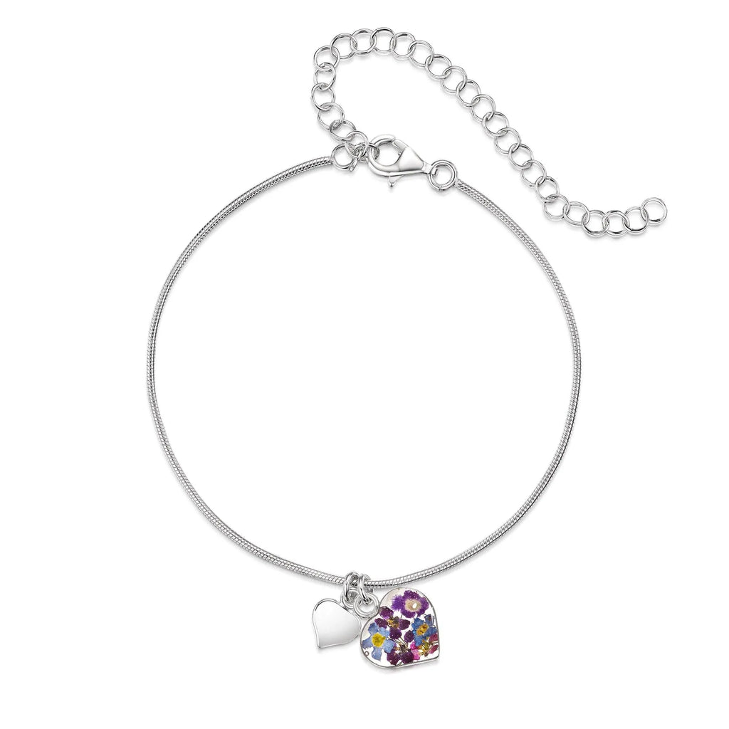 Sterling silver snake anklet/bracelet - Heart - Purple haze