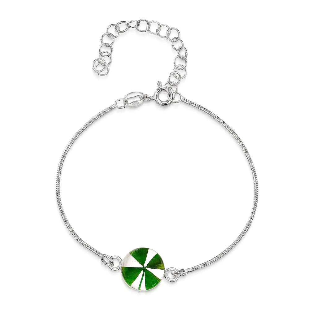 Sterling silver snake bracelet - Round charm - Clover