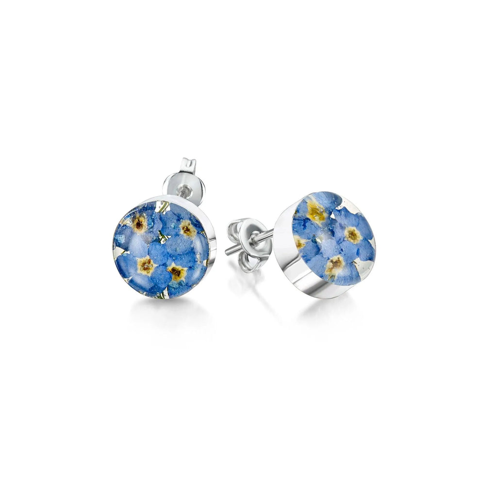 Stud earrings with real Forget-me-nots by Shrieking Violet® Sterling silver with real flowers. Thoughtful jewellery gift