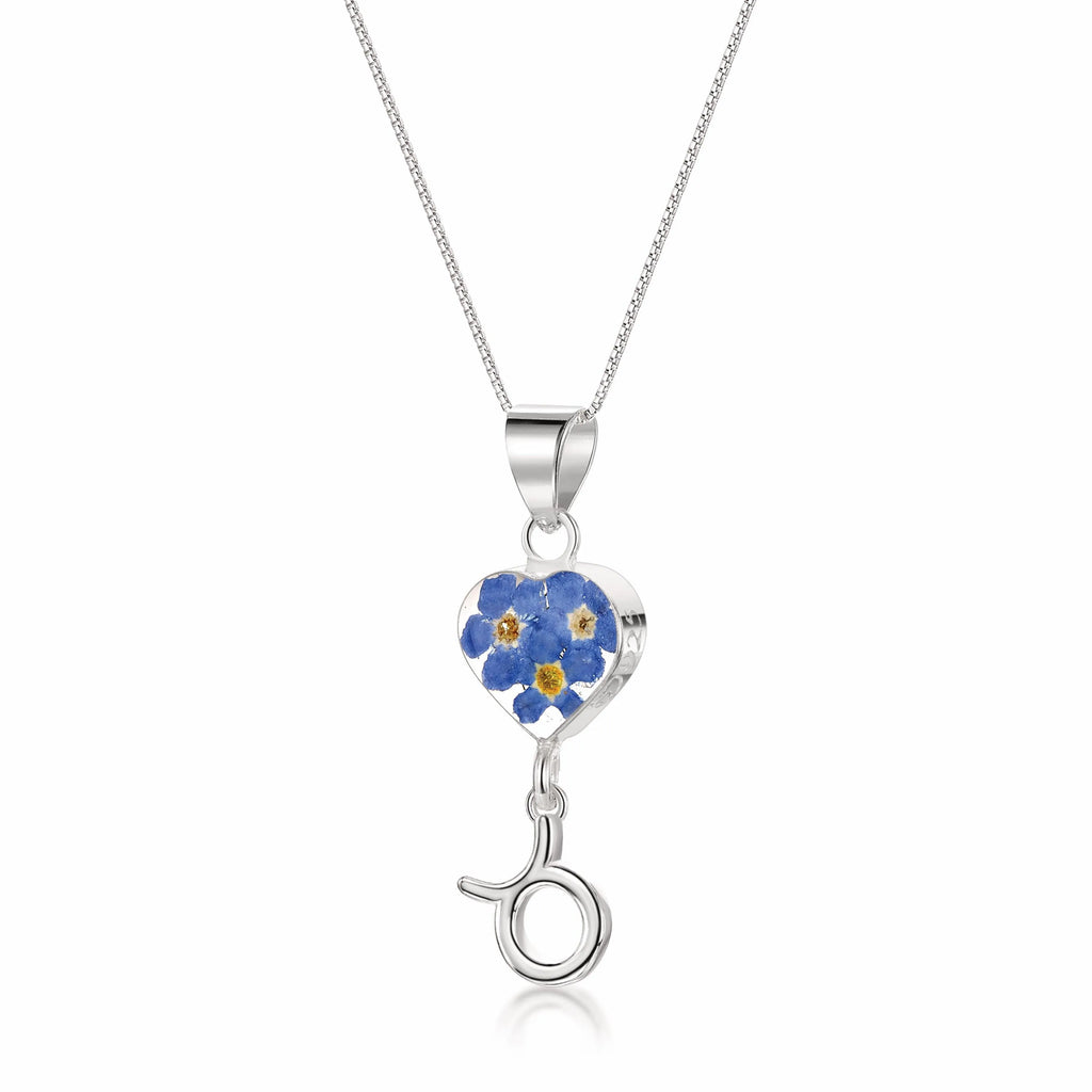 Taurus Necklace - Sterling silver pendant with real flowers & a zodiac charm. More Options...