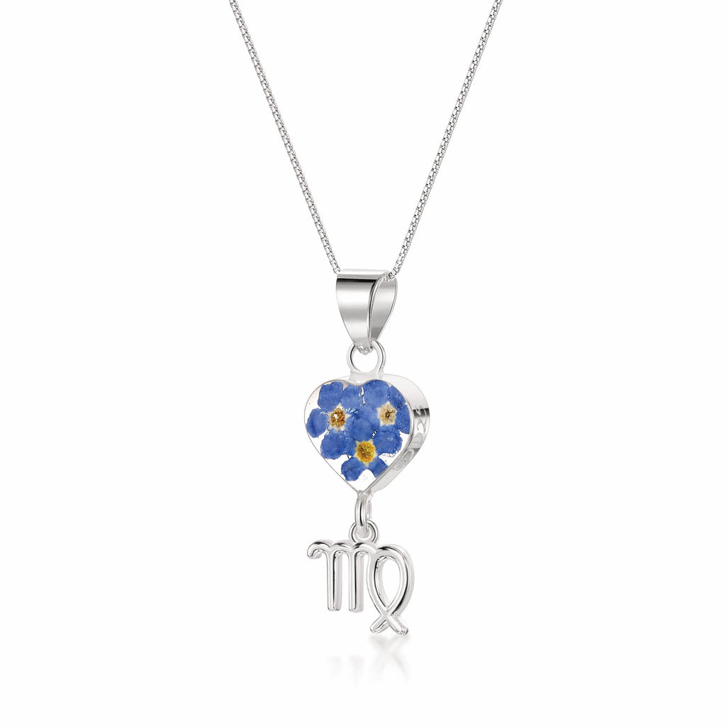 Virgo Necklace - Sterling silver pendant with real flowers & a zodiac charm. More Options...